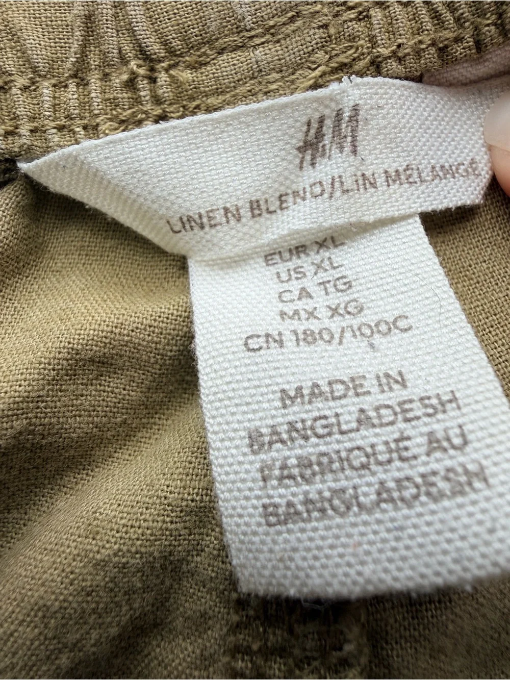 H&M Sage Green Olive High Waisted Wide Leg Cropped Pants Linen Cotton Blend XL